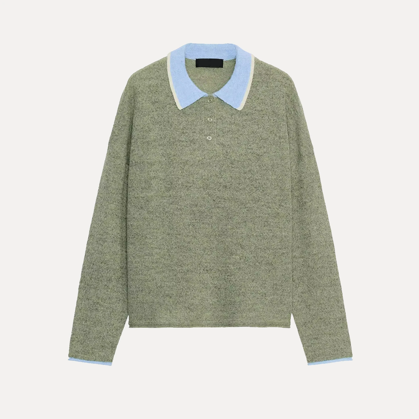 เสื้อถักลำลองผู้หญิง ดีไซน์เรียบง่าย ตัดต่อผ้า แขนยาว คอปกพับ แบรนด์ Z รุ่นใหม่ล่าสุดสำหรับฤดูใบไม้ร่วง ความยาวปกติ