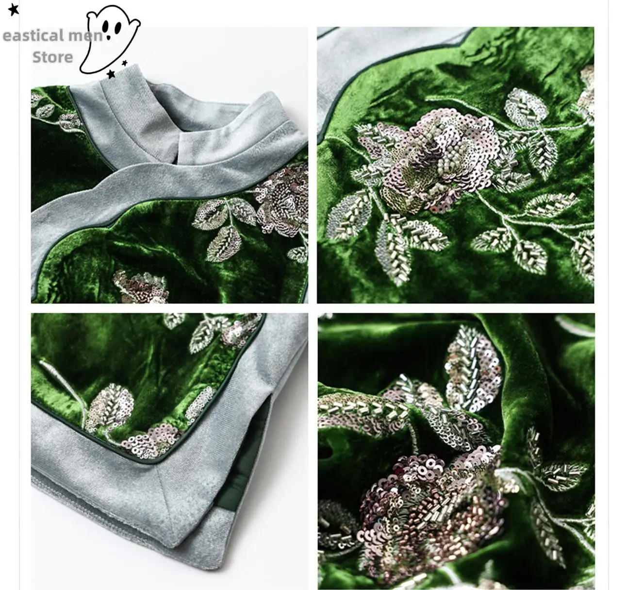 Green Sleeveless Qiao Top Women Luxury Velour Embroider Glitter Flower Chesongam Costume Vintage Tang Clothes Vest Tops Hanfu