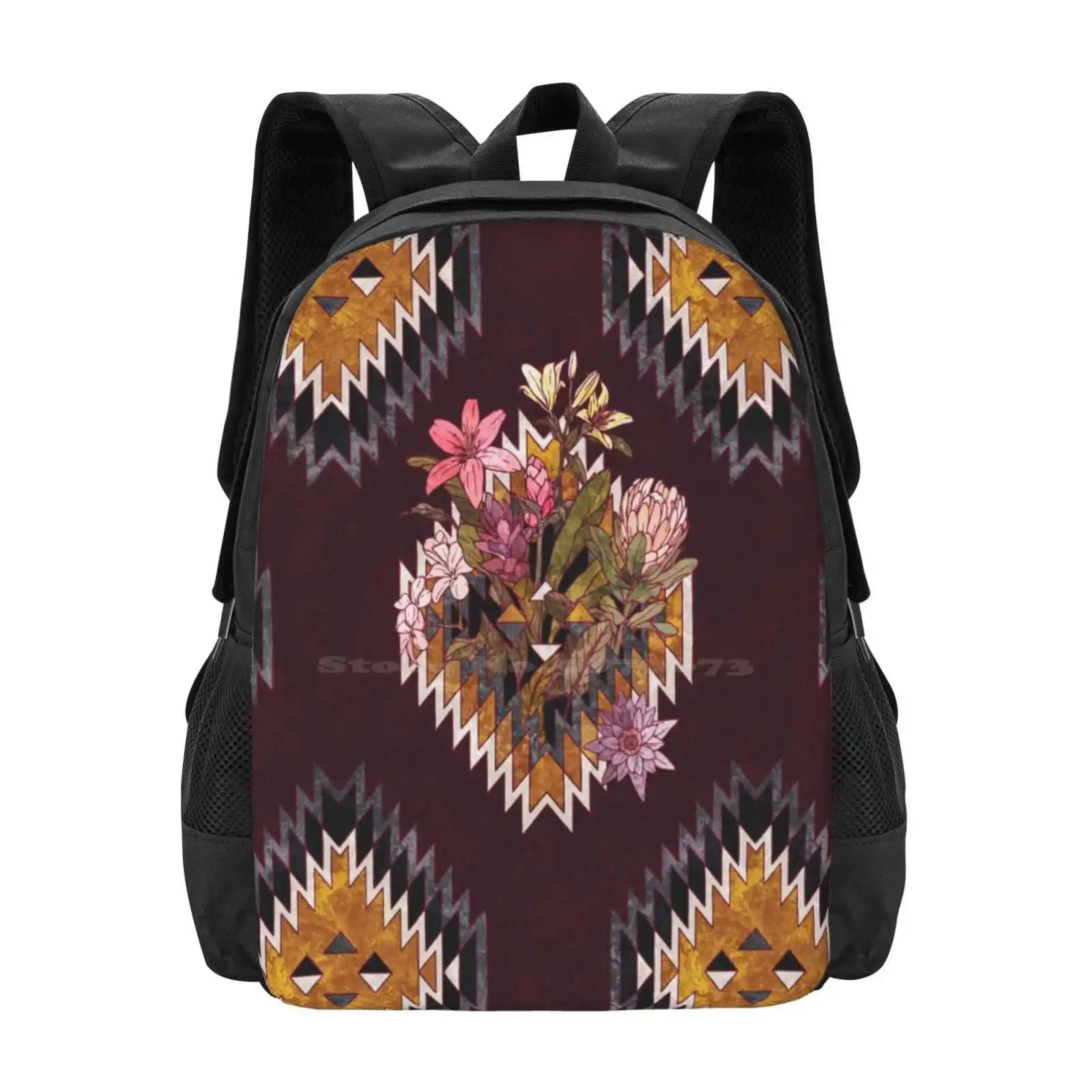 Mother ( Variant ) Backpacks For School Teenagers Girls Travel Bags Life Wonder Birth Flowers Floral Ikat Bouquet Nature Boho