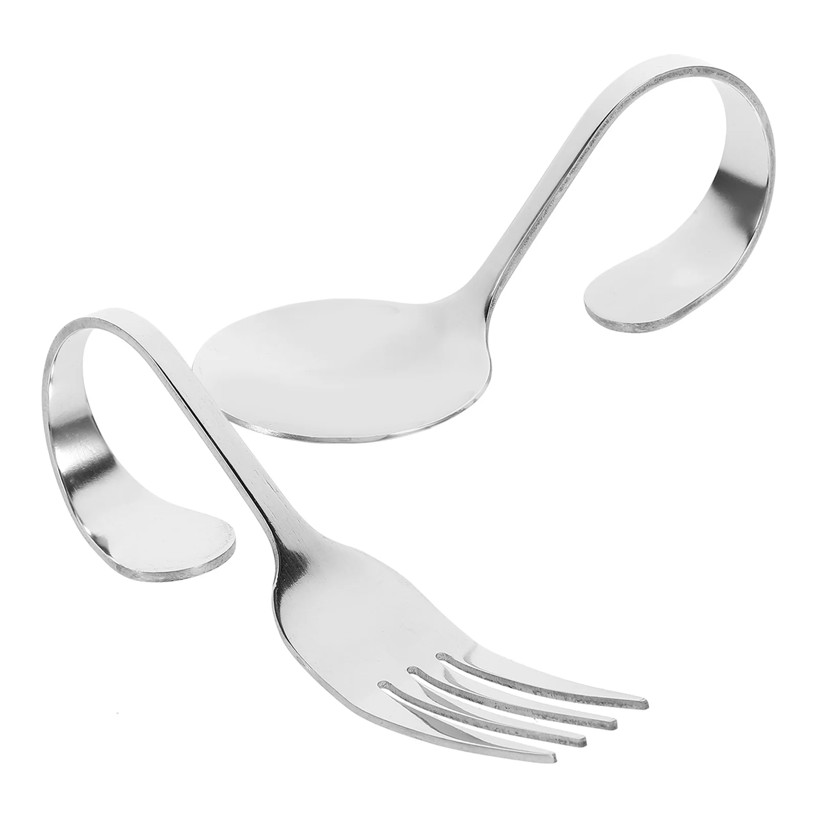 

2pcs Bend Handle Dessert Spoon Stainless Steel Fork Spoon Curved Small Pudding Household Salad Serving Kitchen Teaspoon Metal
