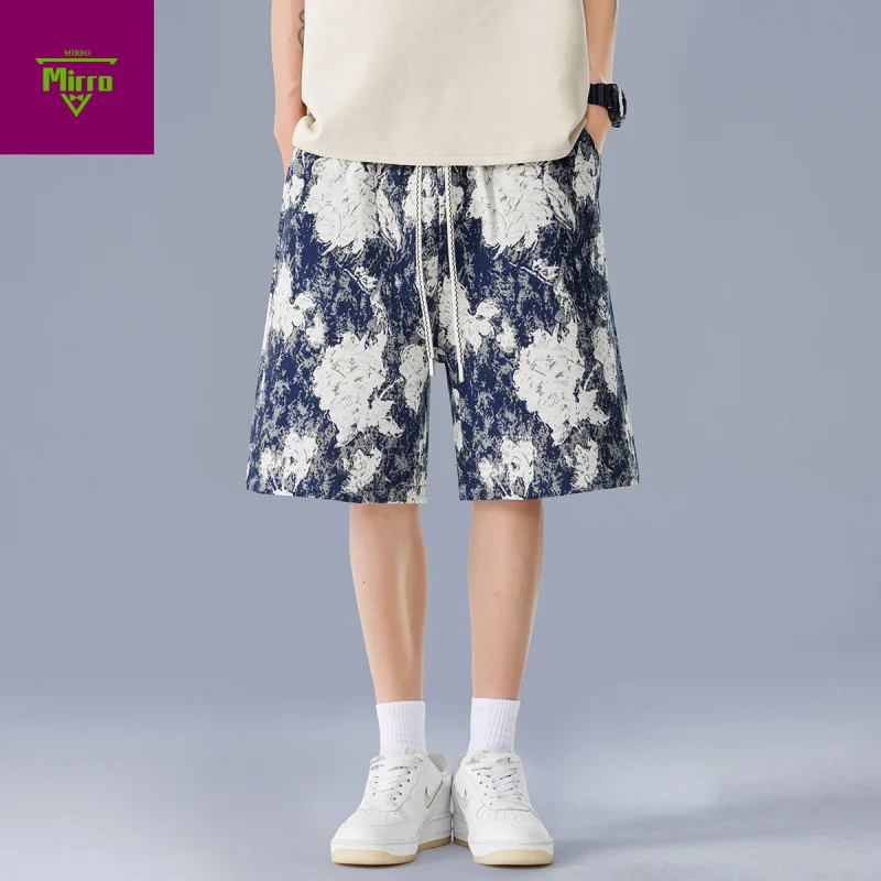 

【Mirrordust】Новые летние жаккардовые повседневные шорты больших размеров, свободные эластичные удобные шорты с пятью точкамиM-8XL против морщин