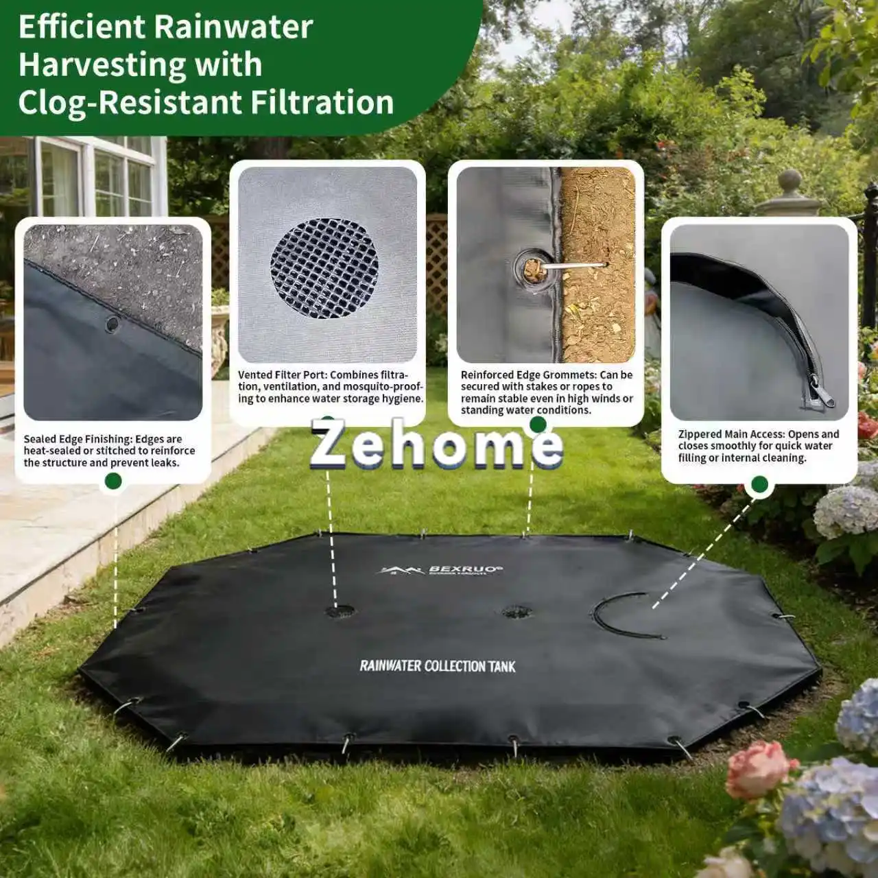 Rainwater collection pool, horticultural landscaping PVC water storage rain bucket, large-capacity rainwater collector