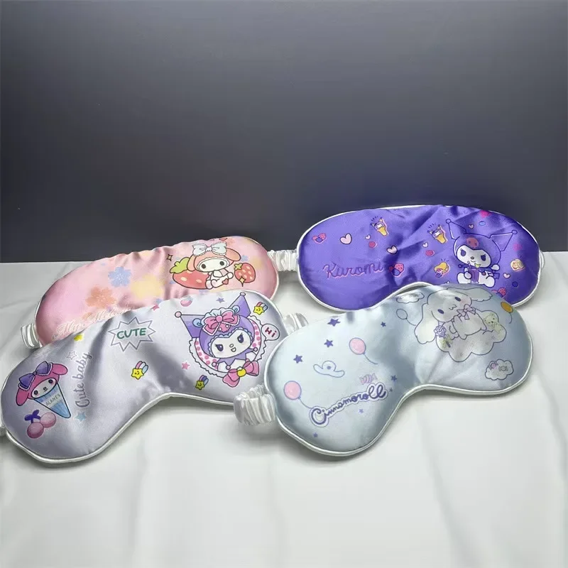 2025 Sanrio Sleep Mask Kawaii Cartoon Cinnamoroll kuromi Mymelody Soft Comfortable Real Silk Eye Patch Valentine's Day Gifts