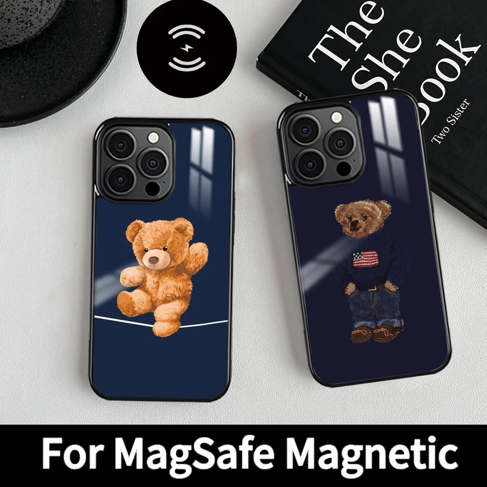 

Cute funny T-Ted Bear Phone Case For iPhone 16 15 14 13 12 11 Pro Max Plus Mini Magsafe Mirror Wireless Magnetic Cover