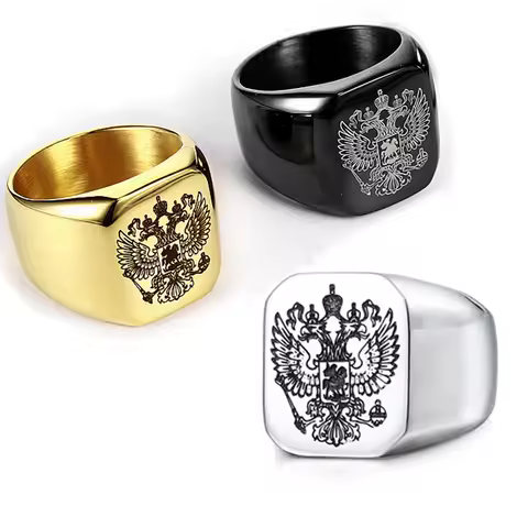 7/8/9/10/11/12 Stainless Steel Double Head Eagle Ring Gold Silver Color Russian National Badge Finger Jewelry Drop Shipping