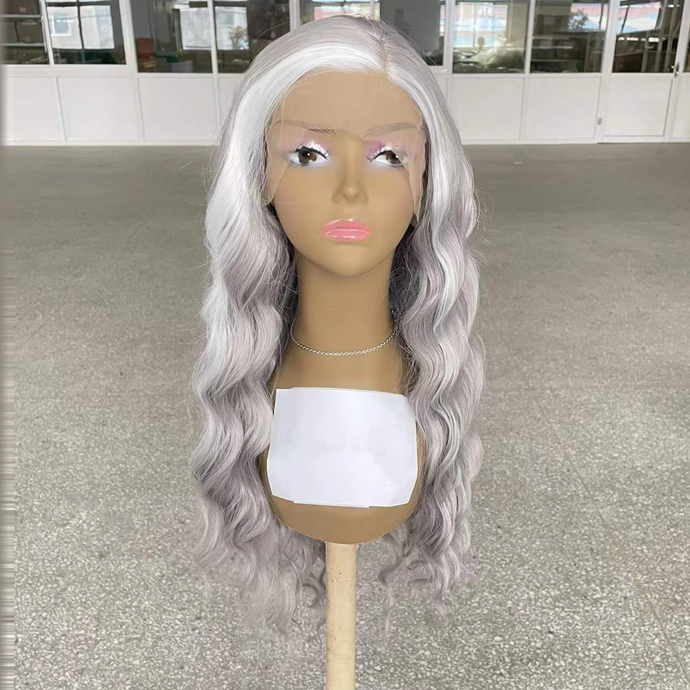 Charisma Body Wave Lace Front Wigs For Women Long Wavy Synthetic Lace Frontal Wig Grey Wigs White Highlight Lace Wig Daily Use