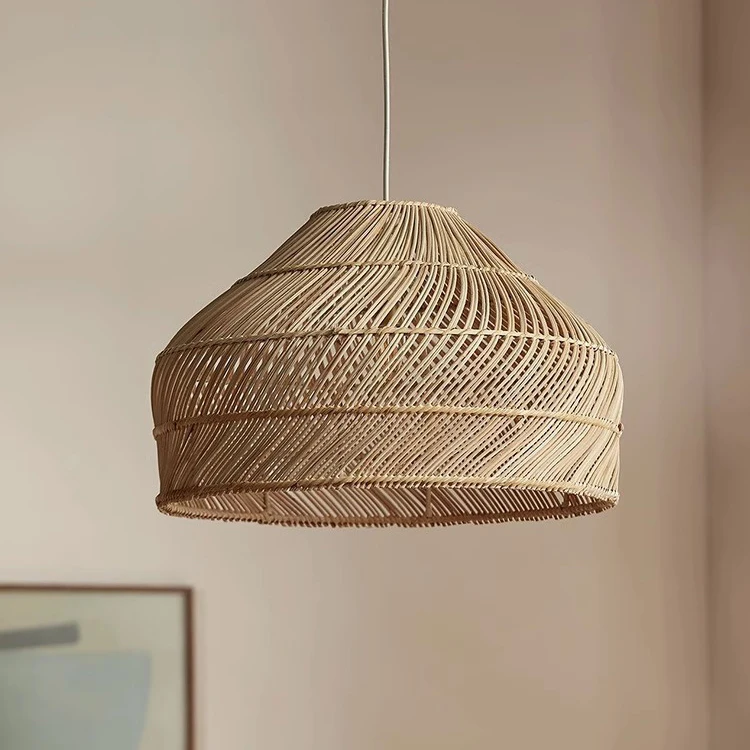 Wabi Sabi Hanging Chandelier Light Fixture Vintage Rattan Pendant Lamp for Dining Room Bedroom