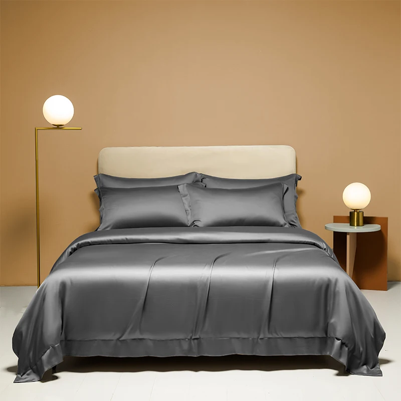 

100% Cotton Grey Bedding Sets Luxury Solid Color Hotel Style Duvet Cover Set Bedclothes Flat Bed Sheet Pillowcases