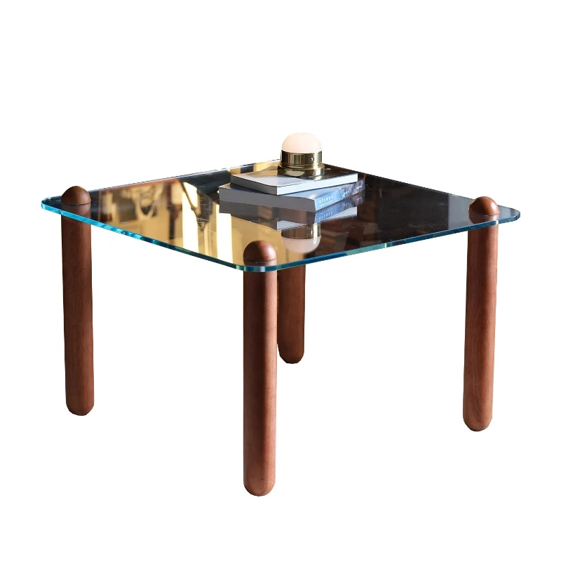 

Designer solid wood coffee table ultra-white glass living room square small apartment