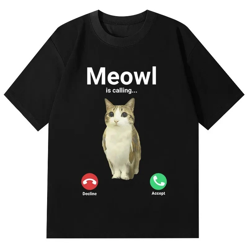 Meowl Is Calling Funny Cat Owl Meme T Shirt Summer Cotton Short Sleeve T-shirts Men Women Fashion Casual Oversized T-shirt