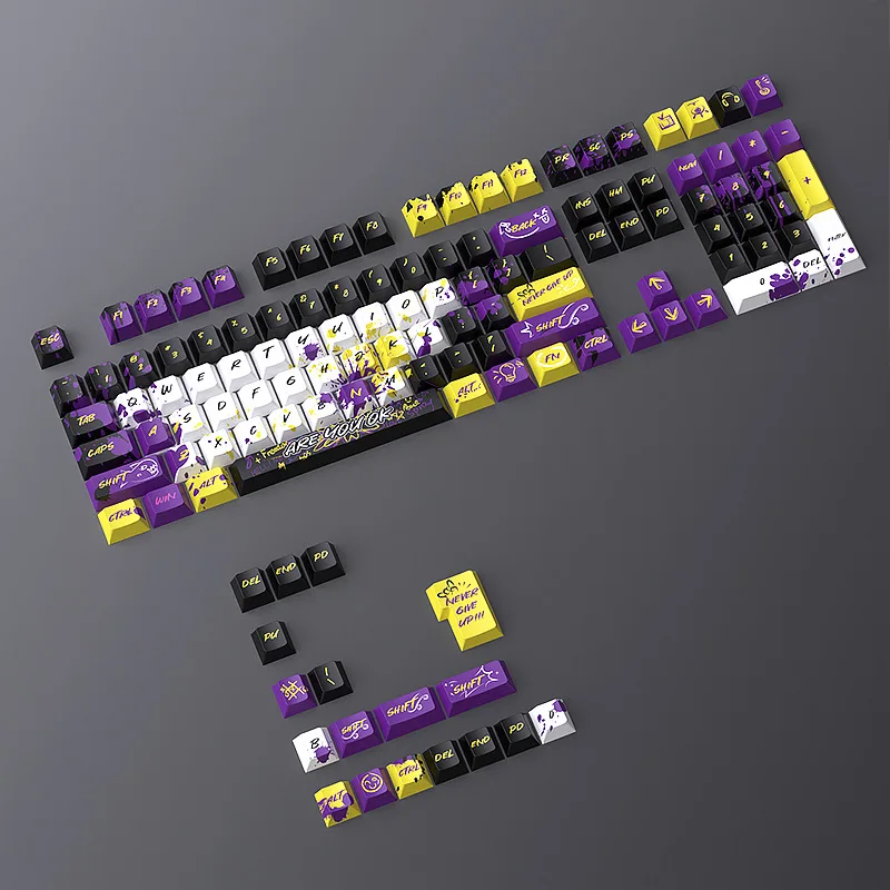 Purple Gold Theme Graffiti keycap  PBT Five-sided sublimation keycap 126 key Cherry Profile For MX Switch Mechanical Keyboard