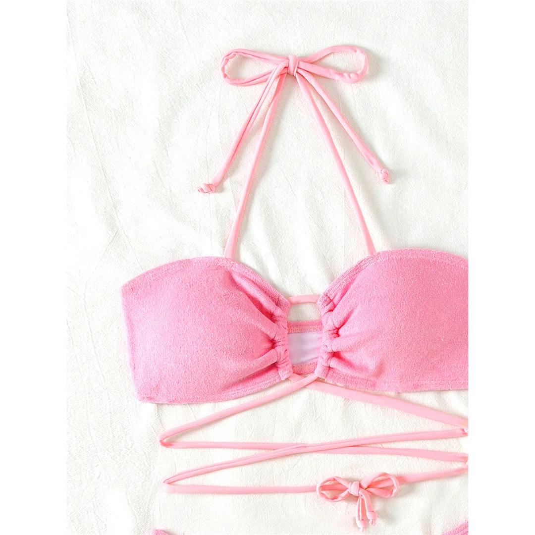 Umwickelbarer Neckholder-Bikini im brasilianischen High-Cut-Stil, Damen-Badebekleidung, zweiteiliger Bikini-Set, Badeanzug, Badebekleidung, Schwimmbekleidung V5341 – Detail 11