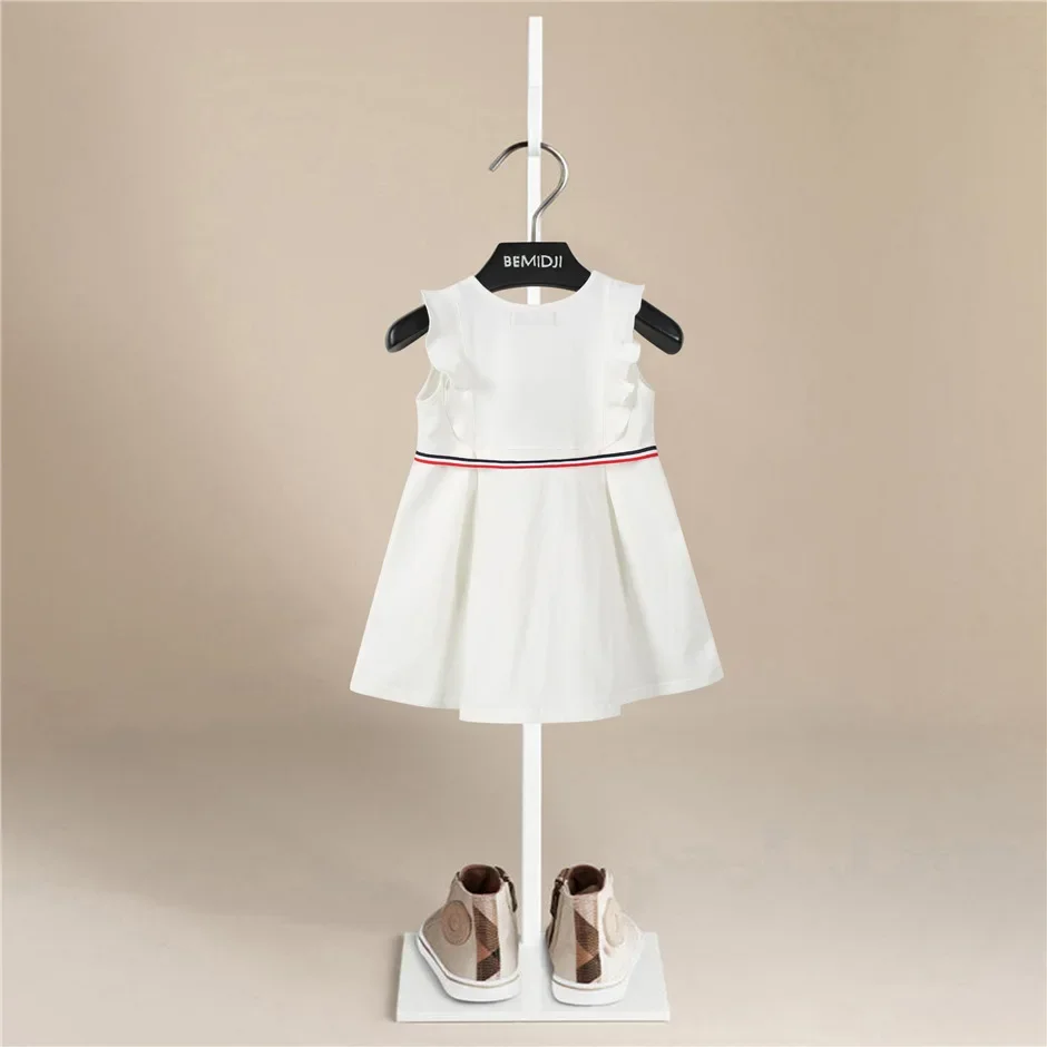 Summer Princess Dress Detachable Waist Belt Knitting Baby Girls White Pretty Party Clothes Soft and Comfort for Kids 2-7 Year