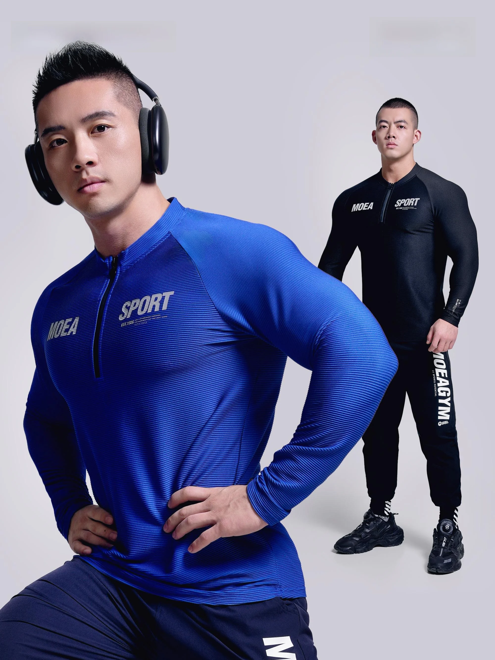 

Men's Spor Long Sve T-irt Fitn Training Wear Slim Fit High Elastici Spring 2026 Zipper High Stretch Polyester Spa...