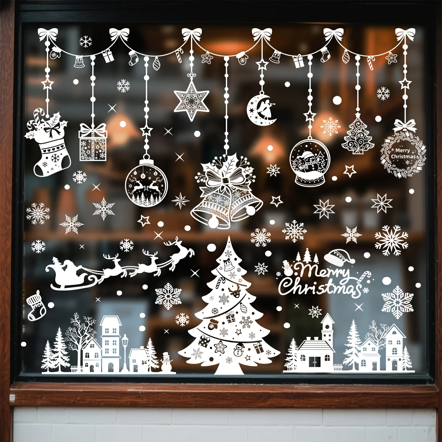 196pcs Christmas Window Decorations for Indoor Decor - Pendant Christmas Window Stickers, Cottage Country Snowflake Decorations