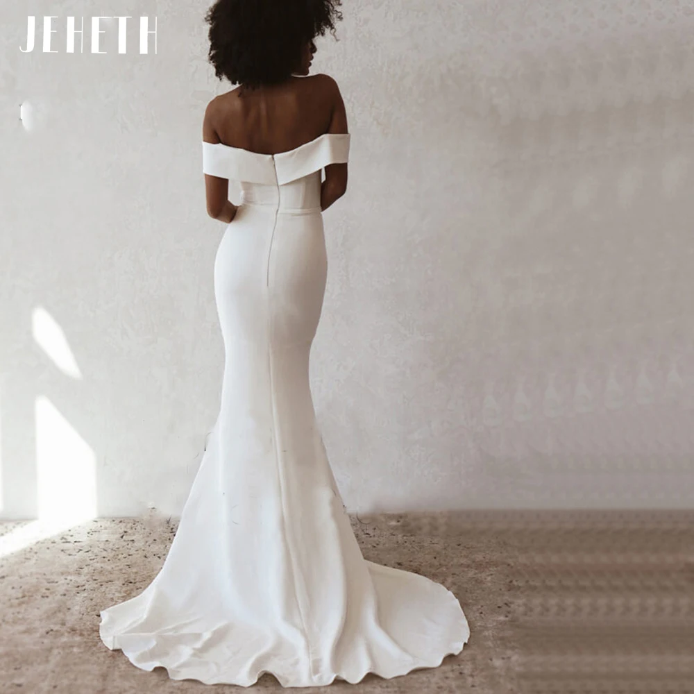 JEHETH-Off Shoulder Mermaid Satin vestidos de casamento para mulheres, vestidos de noiva sem costas, querida elegante, 2022