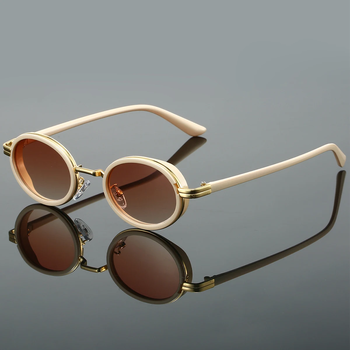 KAMMPT Vintage Punk Sunglasses 2024 New Fashion Oval Metal Gradient Sun Glasses Ins Trendy Luxury Brand Design Stylish Shades