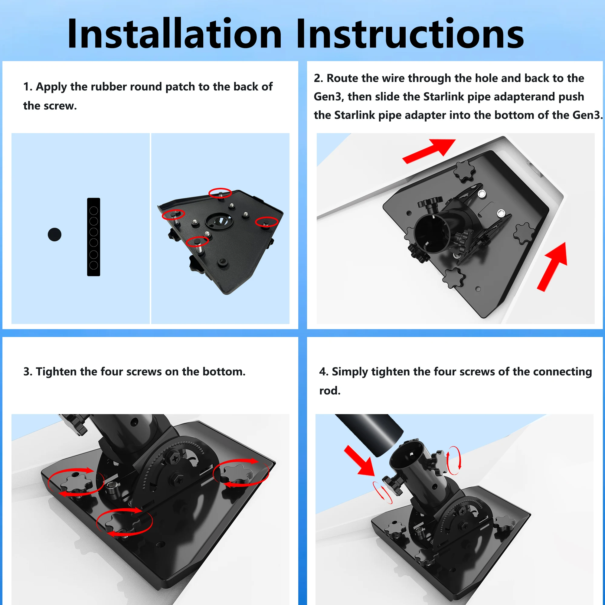 Adaptador de tubo redondo ajustable para montaje en pared de techo Starlink Gen 3, montaje de varilla de conexión instalada