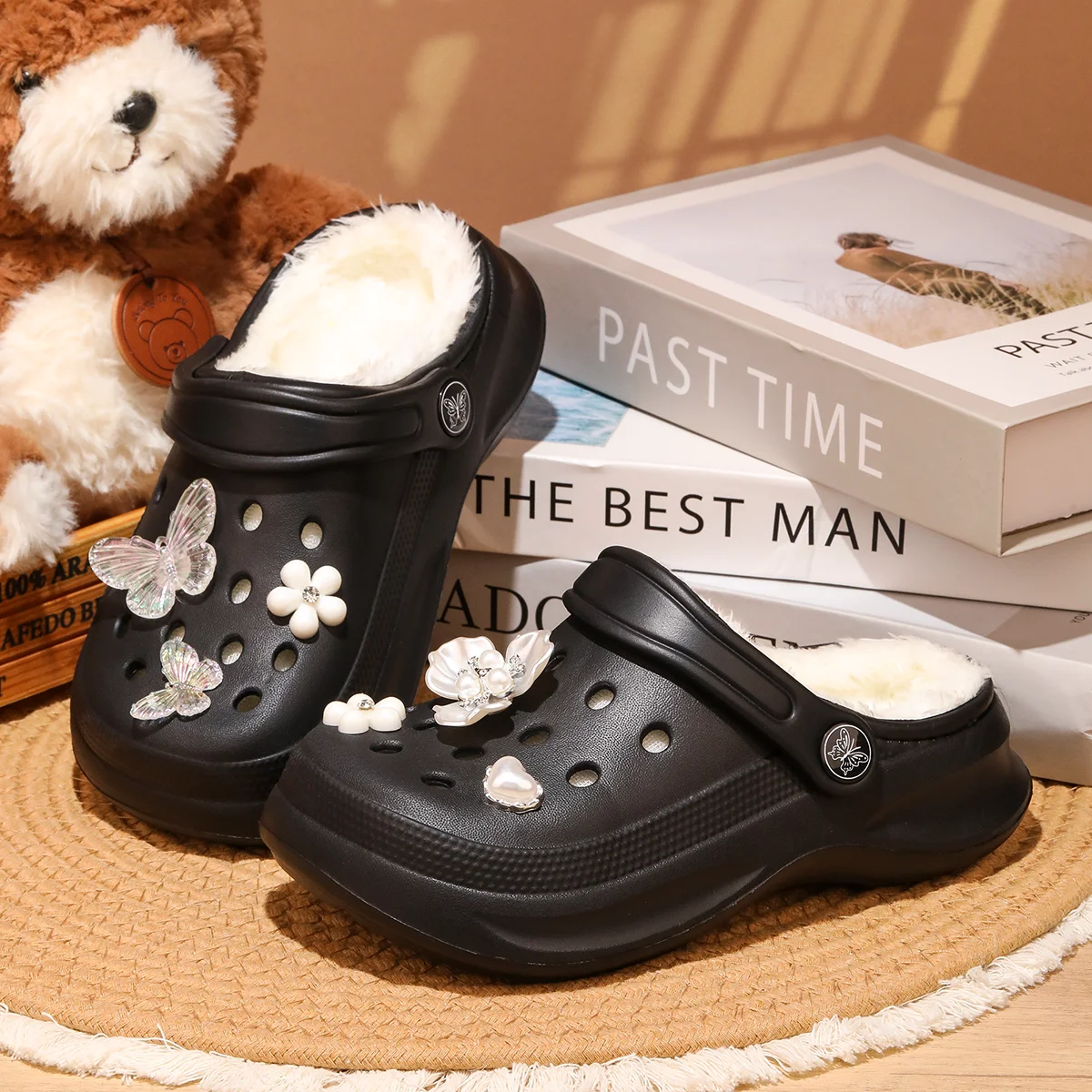 Kinder-Clogs und -Mules mit Fellfutter, leichte Garten-Schuhe mit Baumwollfutter, warme Hausschuhe für Jungen, Mädchen und Kleinkinder, 168. – Detail 14