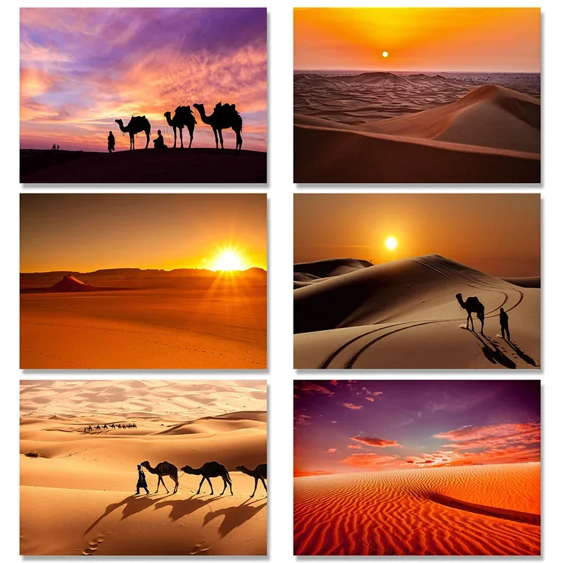 Scandinavian Classic Wall Art Camels and Herders in The Sahara Desert HD Canvas Poster Print for Home Bedroom Living Room Dec