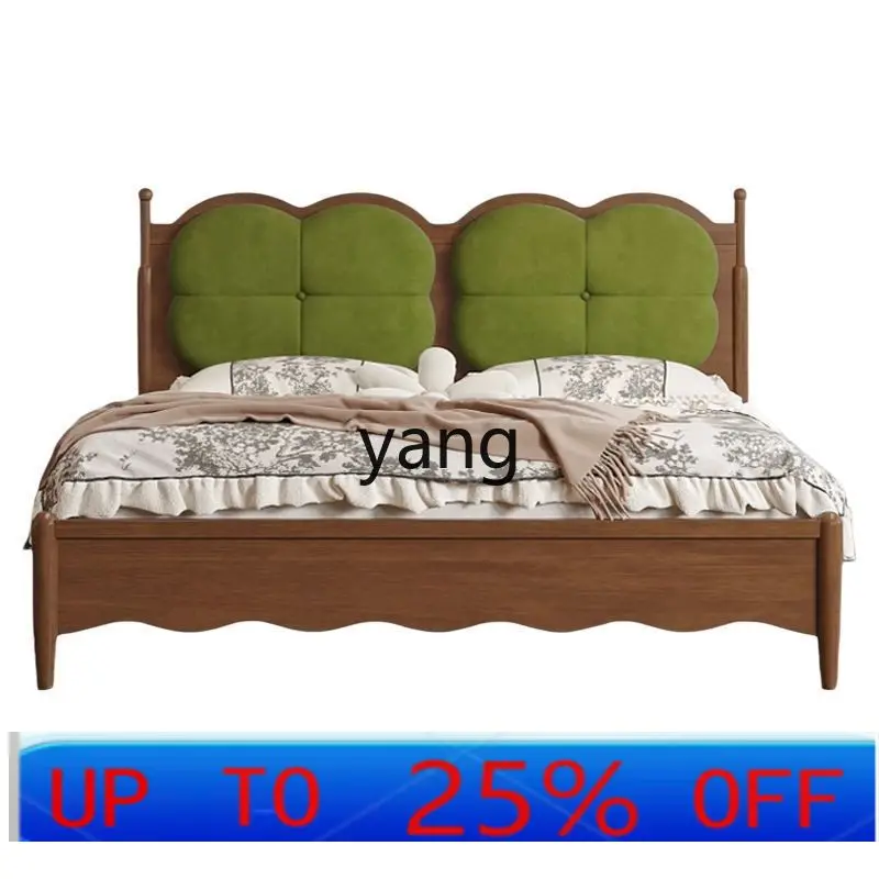 

LMM medieval rubber wood 1.5 double bed with drawers marriage bed second bedroom high-end atmosphere