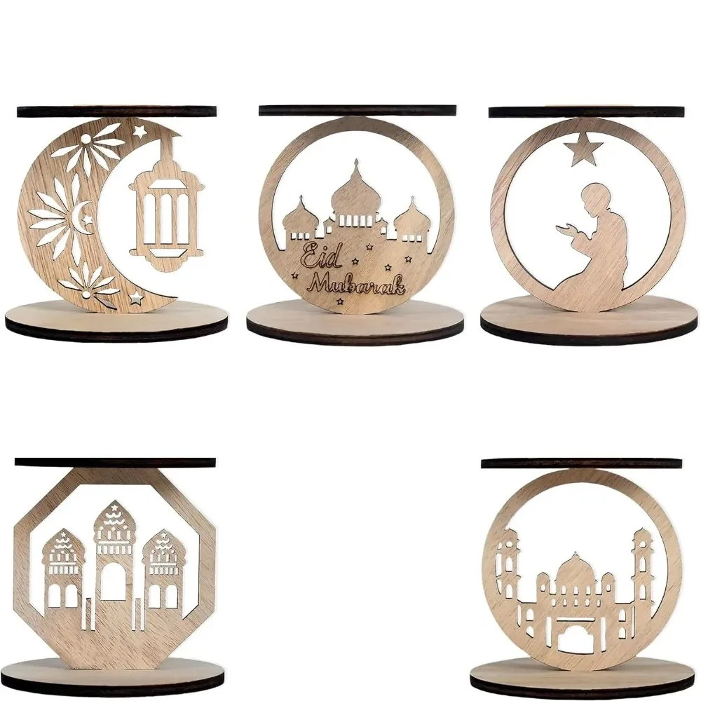5pcs Handcrafted Wooden Ramadan Candle Holders Islamic Religious Decor Contemporary Style Hanging Ornaments