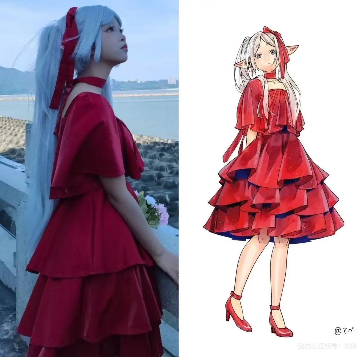 

Cosplay Costume Frieren's Red Dress Halloween Witch/Wizard Outfit