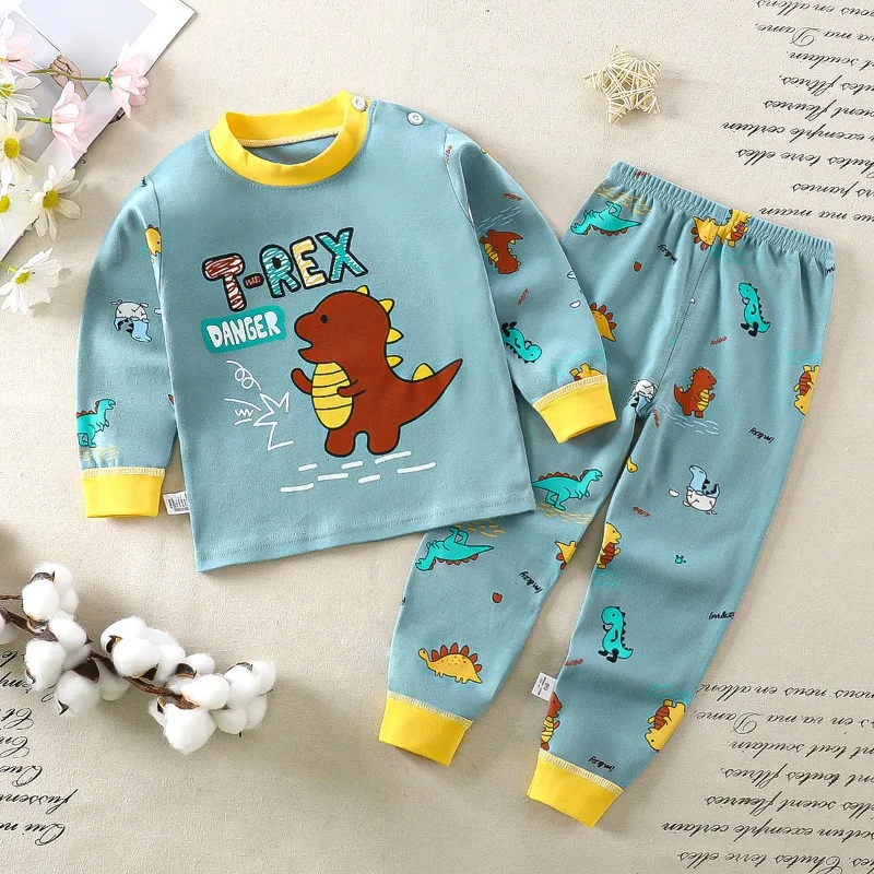 Cartoon Pajamas Suits Children\'s Baby Boys Girls Spring Autumn Sleepwear Home Clothes Cotton Autumn Long Trousers Kids Pijamas