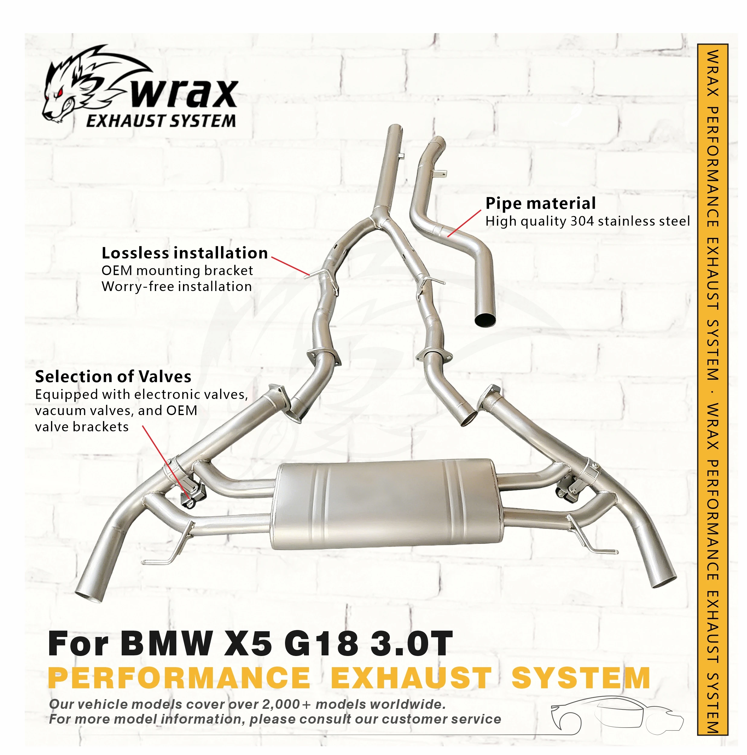 

WRAX Performance Dual-exit Exhaust for BMW X5 G18 3.0T Corrosion-Resistant Steel Catback with Selaction of Valves