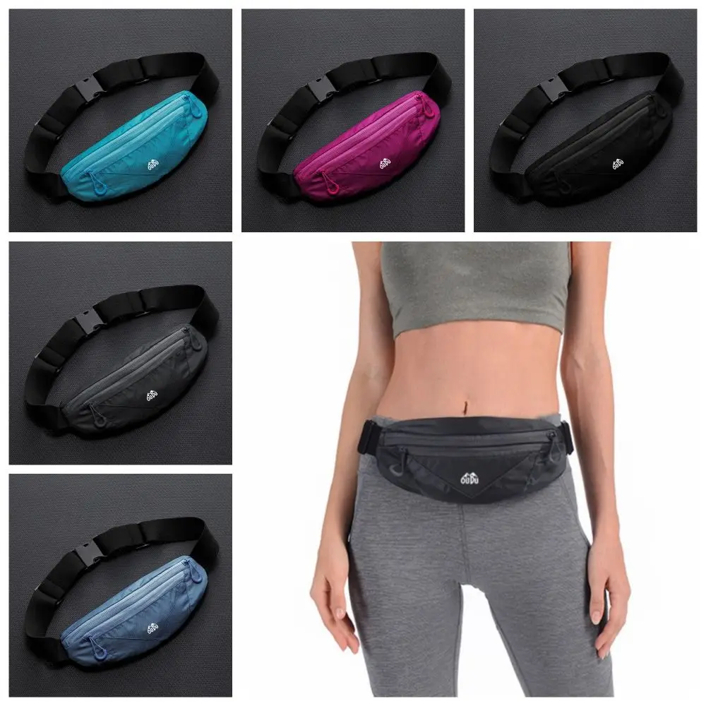 Ultra-Thin Sports Waist Bag Adjustable Double Zipper Pocket Mobile Phone Waist Bag Breathable Travel Running Waist Bag Gym