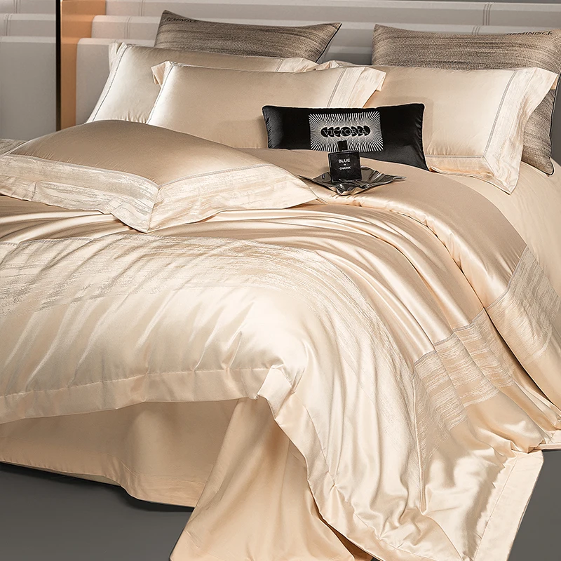 

Champagne Gold Brocade Jacquard 1000TC Egyptian Cotton Luxury Bedding Set Duvet Cover Set Flat/Fitted Bed Sheet Pillowcases 4Pcs