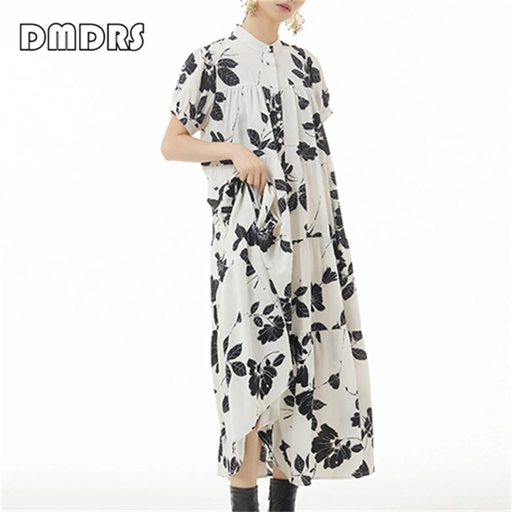 

Floral Printed Short Sleeves Women Summer Dress Over Size Long Skirt 2024 Bohemian Casual Comfortable Wear Long Dresses