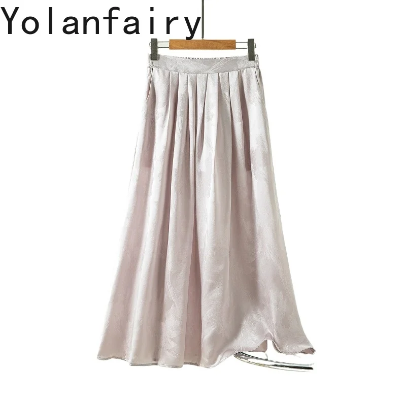 

YOLANFAIRY 100% натуральные шелковые рубашки из тутового шелкопряда для женщин, лето 2026, корейская мода, матовые жаккардовые юбки, длинная юбка с эластичной талией