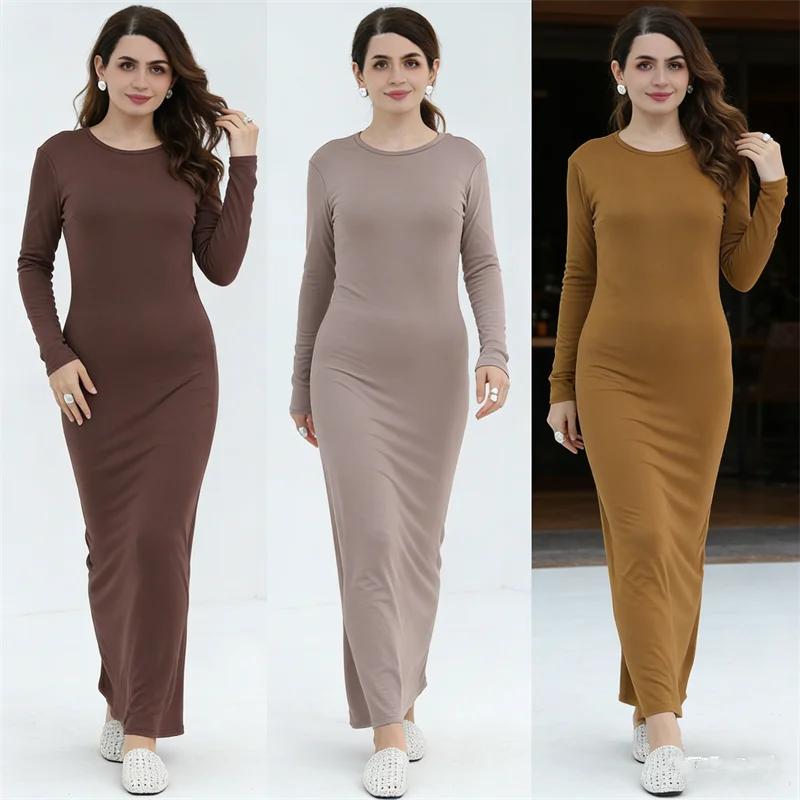 

Ramadan Stretch Modal Cotton Under Dress Dubai Abaya Turkey Kaftan Women Muslim Inner Dresses Long Sleeve Caftan Robe Vestidos
