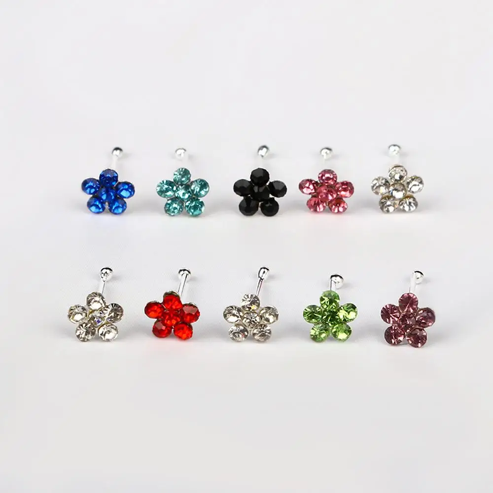 الفضة 20 قطع الفولاذ المقاوم للصدأ الأزياء والمجوهرات الأنف ترصيع الدائري هيئة ثقب الأنف خواتم الأحجار الكريمة زهرة
