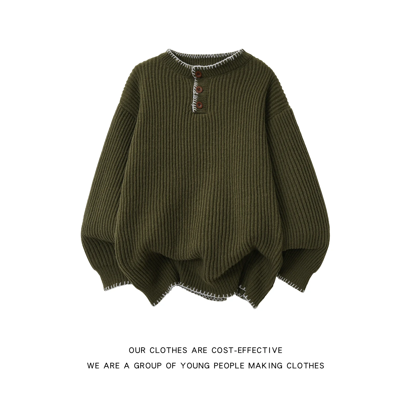 

Свободный вязаный свитер с воротником Хенри, осенне-зимний, повседневный, модный, парный, теплый, толстый, с длинными рукавами, круглый вырез