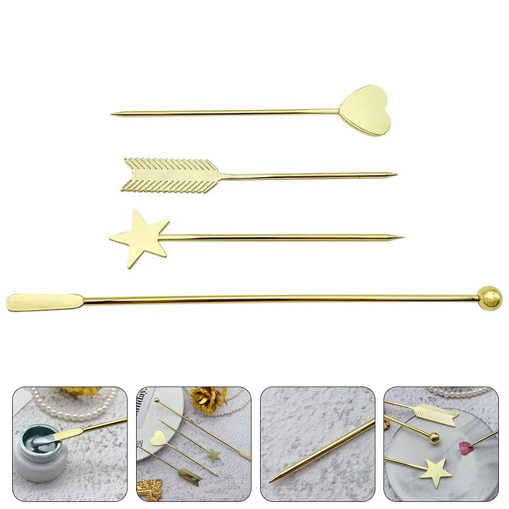 

4pcs Alloy Stirring Rods Nail Art Dotting Tools Gel Stick Rhinestone Picker Manicure Accessories Smooth Texture Durable