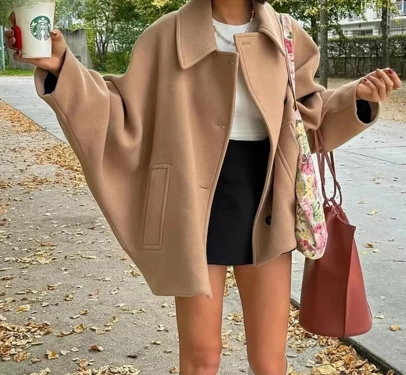 

Women's Wool&Blend Coat Outerwear Autumn Winter Elegant Long Sleeve Coat Ladies Fashion Office