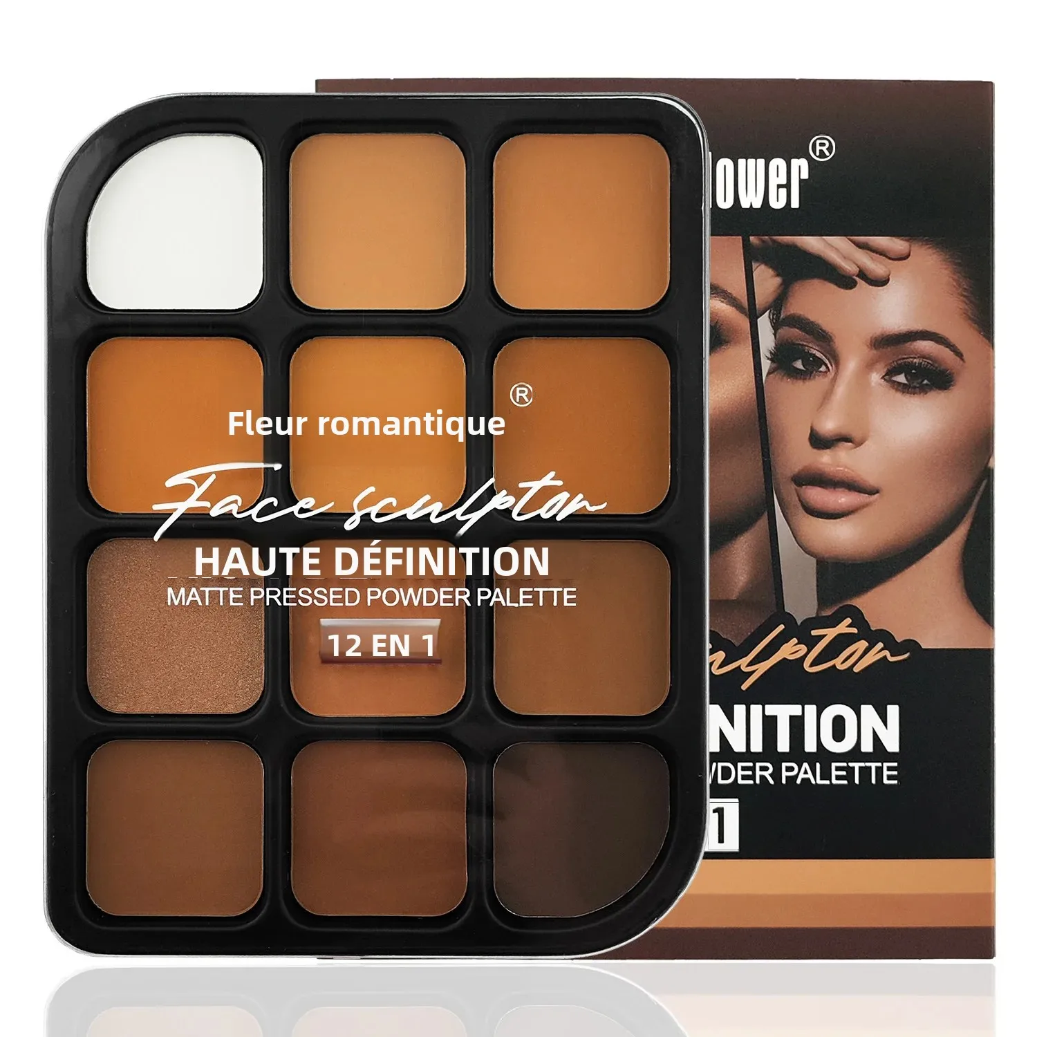 Palette de contour mat 12 couleurs Deep Skin – Kit de maquillage pour le visage, surligneur tout-en-un à couverture complète, ombrage et poudre