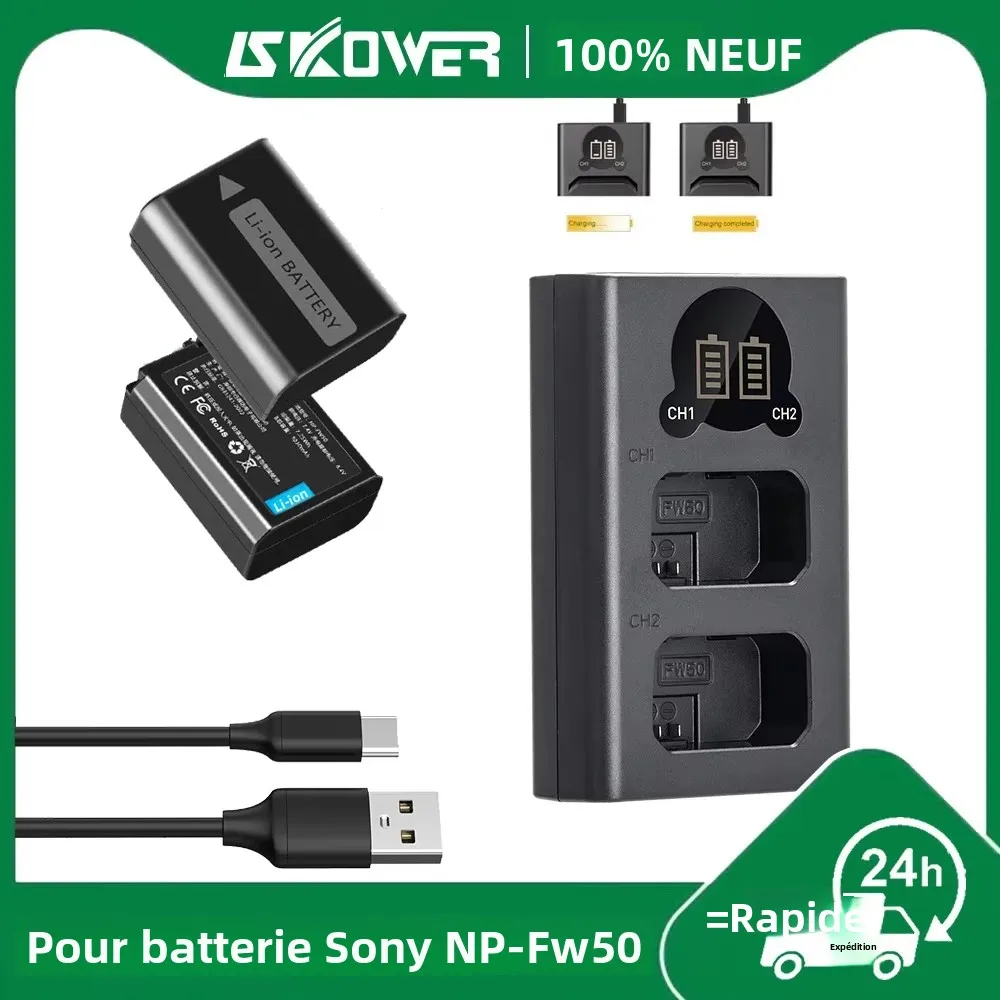 Batterie NP-FW50 pour appareils photo Sony A5100 A6000 A6100 A6300 A6400 A6500 A7II A7RII A7SII NEX-3 5 7 ZV-E10 RX10 NPFW50 Chargeur double