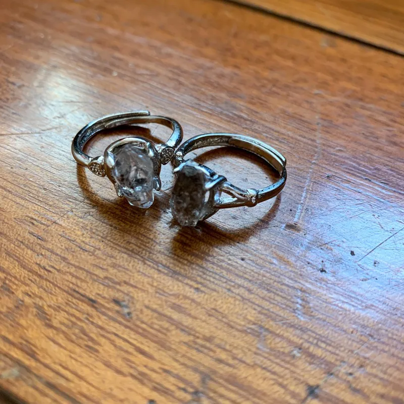 1pc Natural Stone Ring Raw Crystal Point Herkimer Diamond Quartz Beads Rings Adjustable 925 Silver Plated Copper