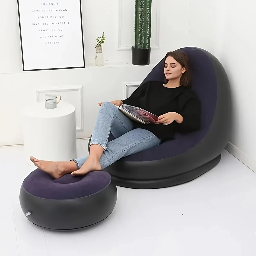 1pc Foldable recliner, inflatable sofa footstool combination for travel and vacation, office lounge chair, perfect pool decor image 4
