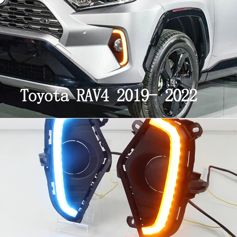 

Car LED 12V Daytime Running Lights Yellow Turn Signal Night Blue Running Lamps Car Foglamps For Toyota RAV4 2019 2020 2021 2022