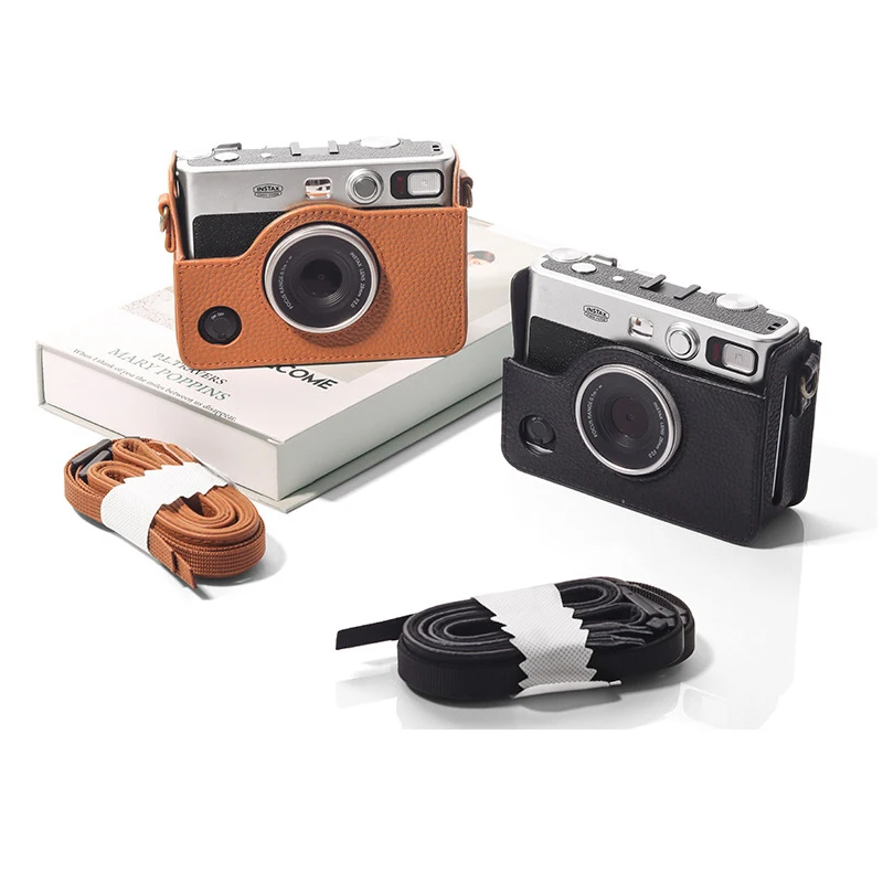 Prawdziwy Retro skórzany futerał na Fujifilm Instax Mini EVO Instant torba na aparat miękka powłoka ochronna z paskiem na ramię