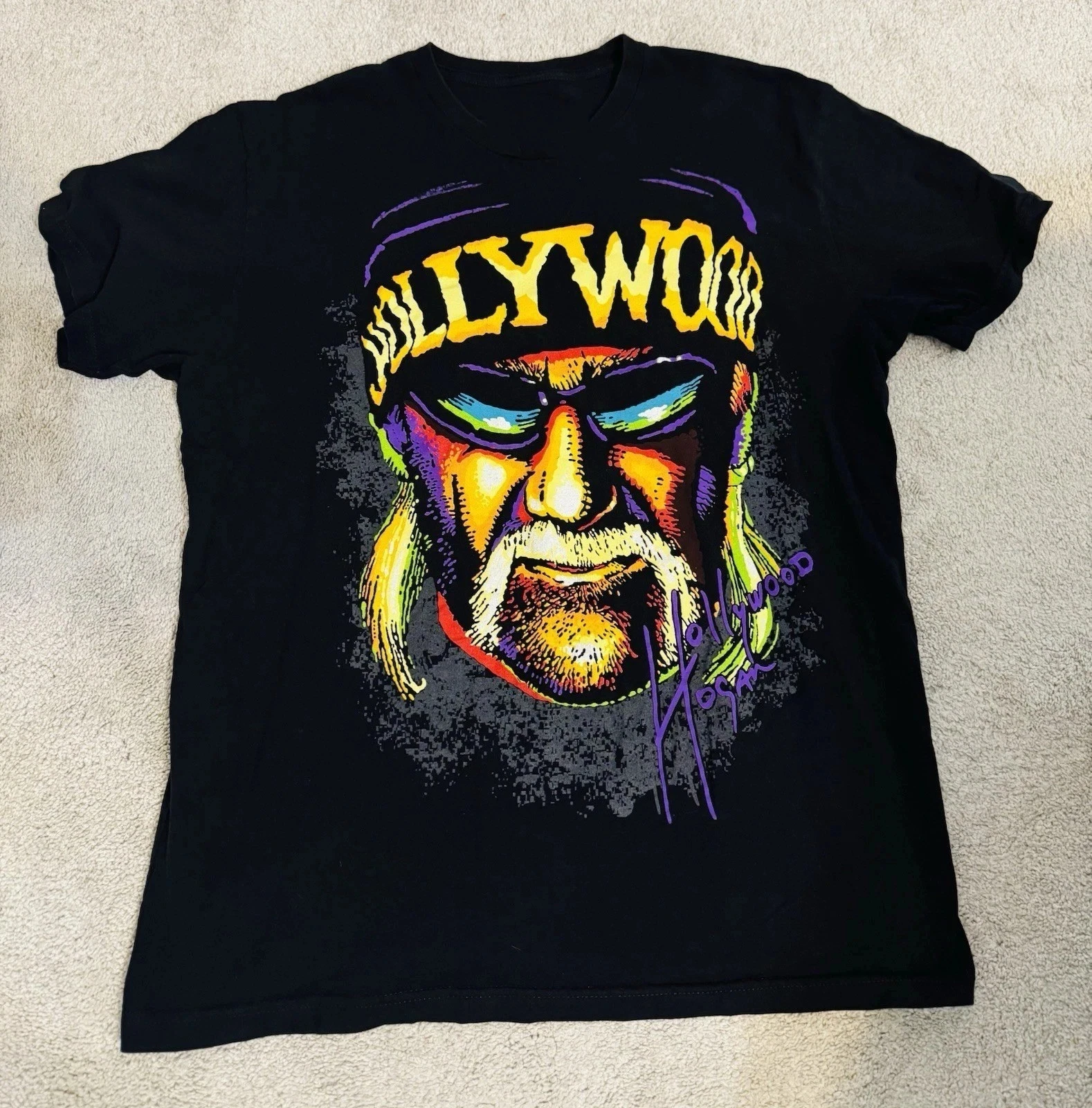 Camiseta negra de algodón pesado Vtg Hulk Hogan Hollywood Hogan, camiseta vintage con gráficos