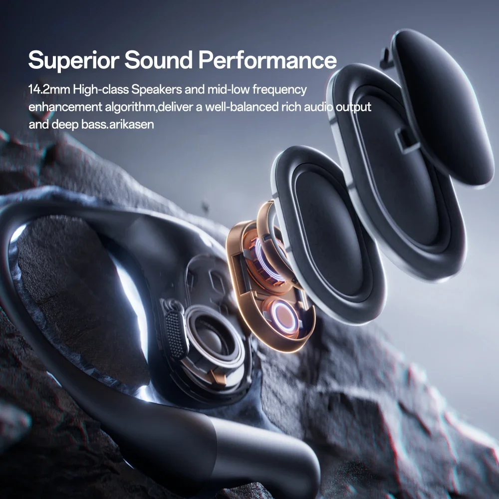 Open Sport Earbuds, Wireless Open-Ear Audio Freedom Effortless Fit, Safe Listening, Bluetooth 5.3 Open Ear Headphones,Rich Bass