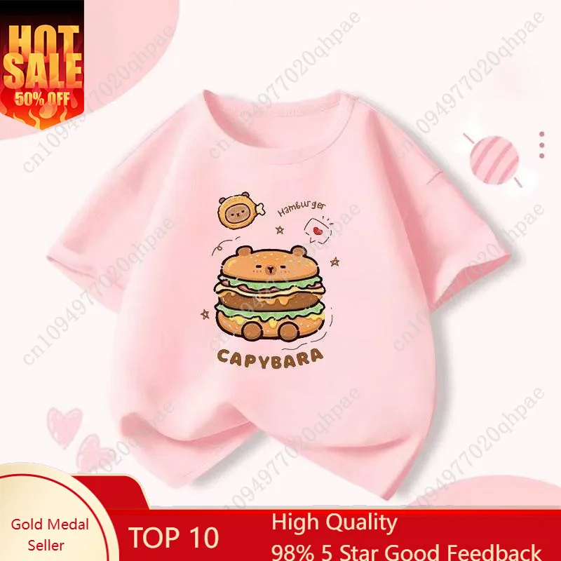 

Capybara Hamburg Kapibara Boys and Girls Elementary School Short Sleeved T-shirt Casual Bottom Top