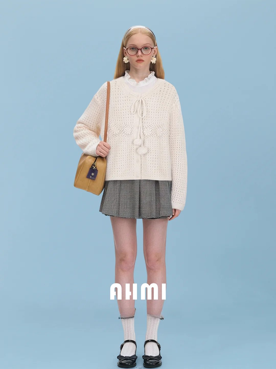 

AHMI Healing Velvet Knitted Sweater with Tie Long Sve Open Cardigan Loose Fit Autumn Winter Women's Soft Warm Color