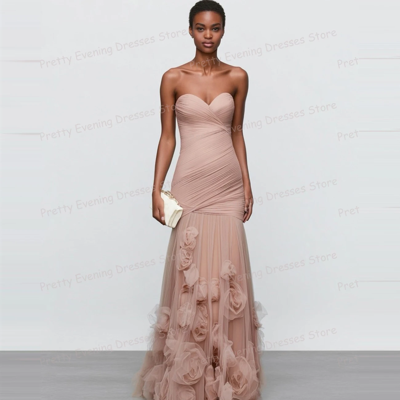 

Simple Sweetheart Evening Dresses Mermaid Woman's 3-D Flowers Sleeveless Party Prom Gowns Customized Fashion Vestidos De Novia