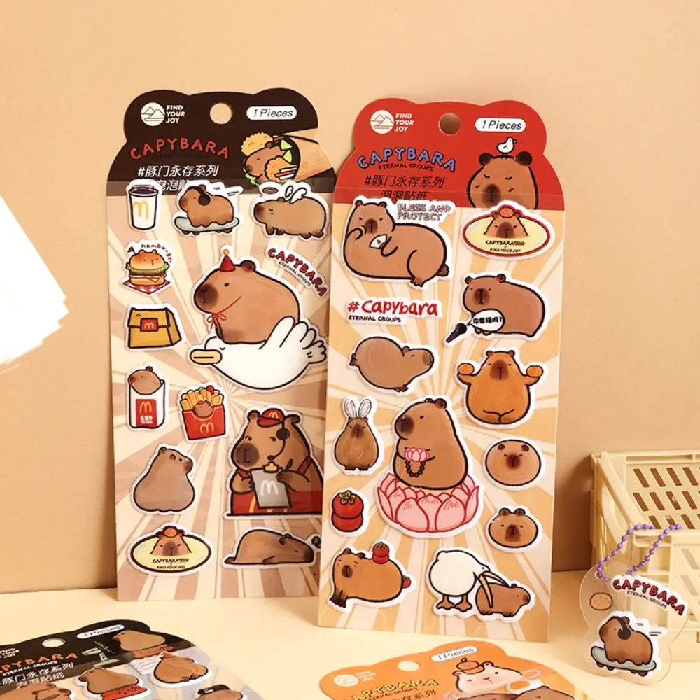 Stiker Capybara lucu tahan air jurnal DIY 3D busa stiker estetika mainan stiker gelembung cantik